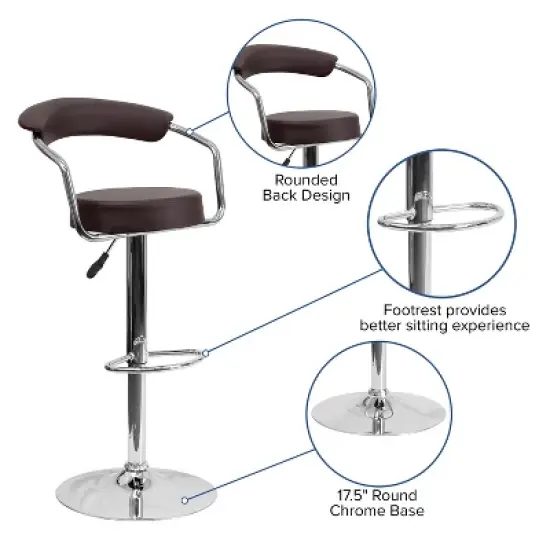 Emma and Oliver Contemporary Vinyl Adjustable Height Barstool with Arms image {9}