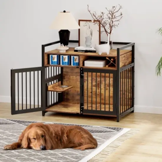 Indoor Dog Crate Furniture with Storage Shelf & Anti-Chew Design - Kennel for Small to Large Dogs image {2}