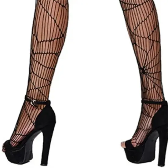 Clotth Womens Spooky Halloween Novelty Tights - Fishnet Goth Pantyhose, Spider Web High Waist Thigh Pantyhose, Halloween Costume - One Size Fits Most image {4}