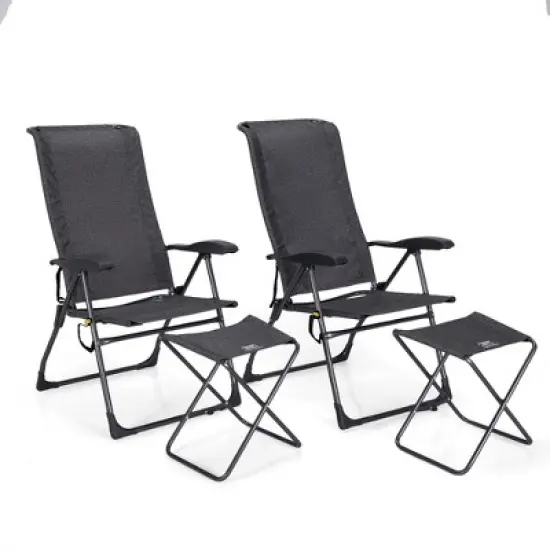 Costway 4PCS Patio Folding Dining Chair Ottoman Set Adjustable Back Camp Gray\Black image {11}