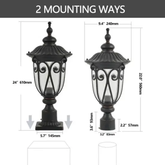 Gulches 12-94.5" Solar Lantern Post, Adjustable Height, Weatherproof, Vintage/Contemporary Design for Yard & Driveway image {8}