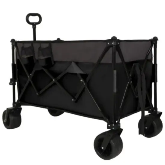 FURNIinspire Outdoor Serving Carts Extra 480lbs Large Tall Heavy-Duty Folding Wagon Cart All-Terrain Wheels Side Pockets, Black, 41.34"*25.2"*44.17" image {5}