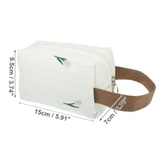 Unique Bargains Durable Embroidered Makeup Bag Beige Pink 1 Pc image {1}