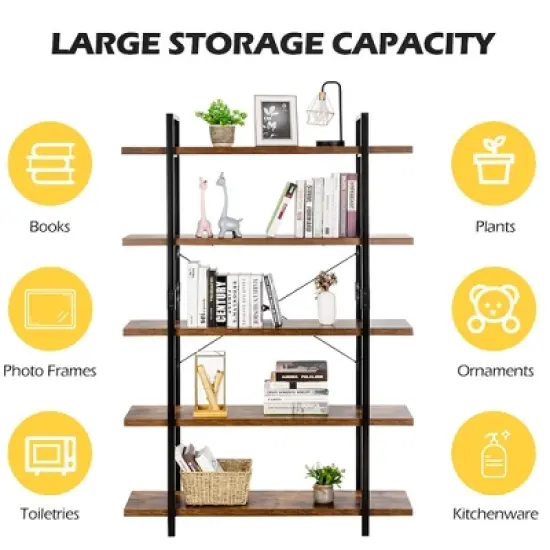 Costway 5-Tier Bookshelf Industrial Bookcase Open Storage Shelf Display Rack image {4}
