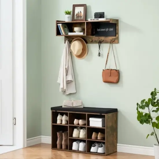 Garvee Shoe Bench and Coat Rack Set, 4 in 1 Hall Tree with Shoe Rack for Entryway Hallway image {2}