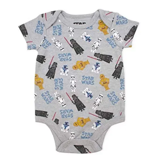 Star Wars Baby Boy's 3 Piece Graphic Printed Bodysuit Creeper with Snap Crotch Button and Shoulder Flaps Bundle Set for infant image {3}