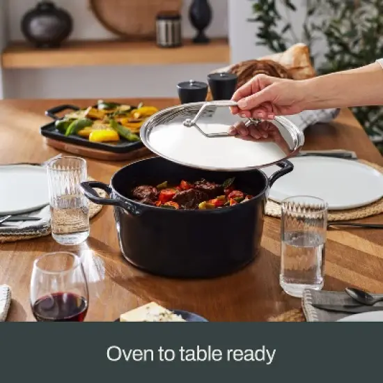 All-Clad 4 Quart Cast Iron  Braiser with Lid, Black image {3}