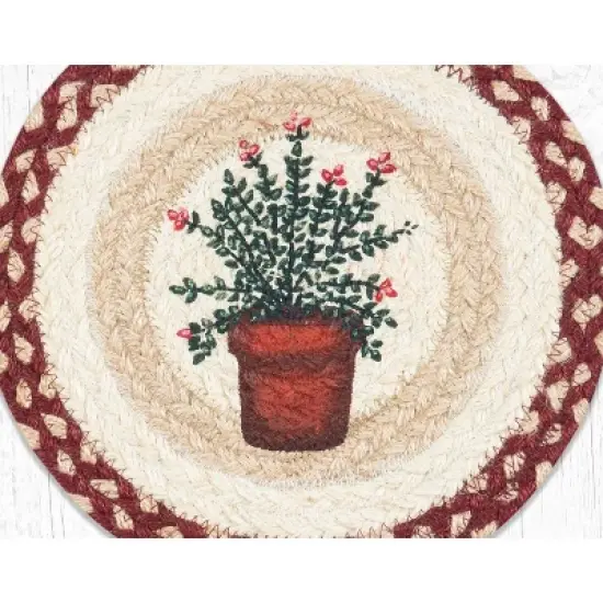 Earth Rugs Round Trivet &ndash; Thyme Herb Printed Braided Jute, 10"x10", Rustic Botanical Kitchen Accent image {2}