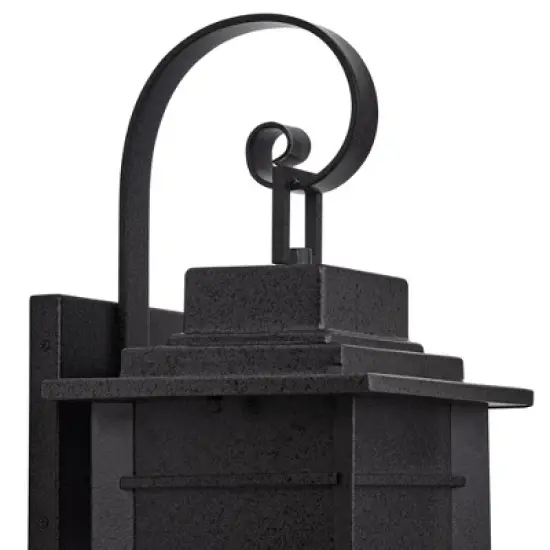 Franklin Iron Works Bransford 28 1/4" High Farmhouse Rustic Outdoor Wall Light Fixture Mount Porch House Scroll Black-Specked Gray Metal Glass Shade image {2}