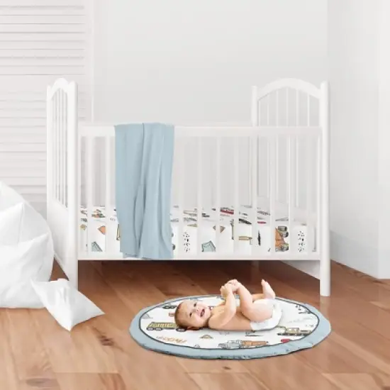 Sweet Jojo Designs Boy Baby Tummy Time Playmat Construction Truck Red Blue and Grey image {1}