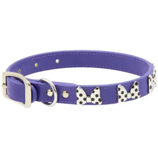 Buckle-Down Vegan Leather Dog Collar - Disney Purple with Silver Cast Minnie Mouse Bow Embellishments image {7}