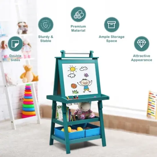 Costway 3 in 1 Double-Sided Wooden Kid's Art Easel Whiteboard image {3}