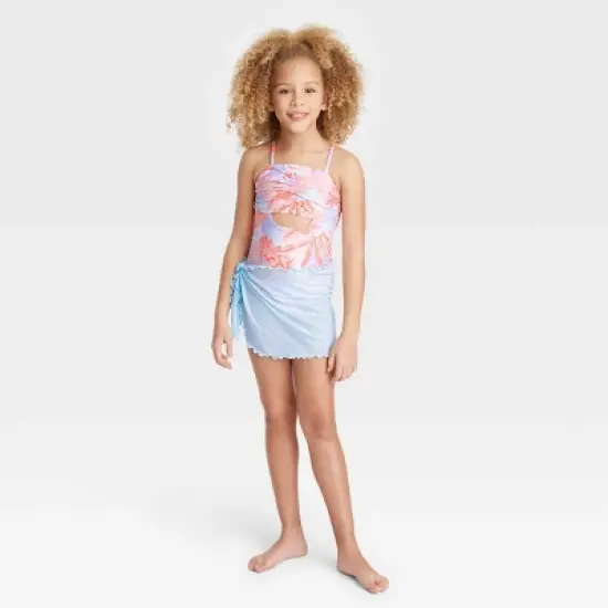 Girls' Tropic Oasis One Piece Swimwear Set with Skirt - art class&trade; image {4}