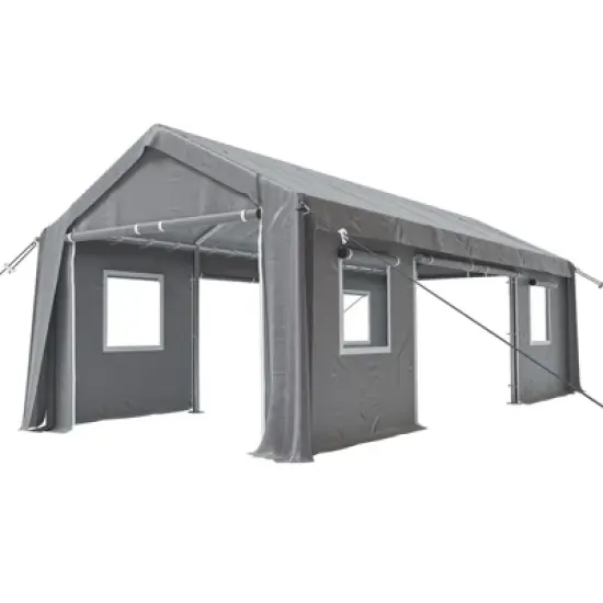 Heavy Duty Carport Canopy, Outdoor Storage Shed with 4 Roll-Up Doors & Windows - All-Weather Tarp Portable Garage for Car image {7}