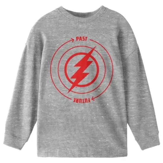 The Flash Movie Past To Future Circle Graphic Crew Neck Long Sleeve Athletic Heather Youth Tee image {2}