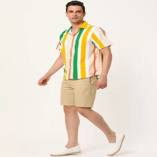 Lars Amadeus Men's Vertical Striped Shirt Short Sleeve Button Down Summer Color Block Hawaiian Beach Striped Shirts image {3}