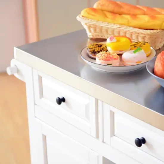 HOMCOM Rolling Kitchen Island on Wheels with Stainless Steel Top, Spice Rack & Drawers, Utility Portable Multi-Storage Cart on Wheels image {7}