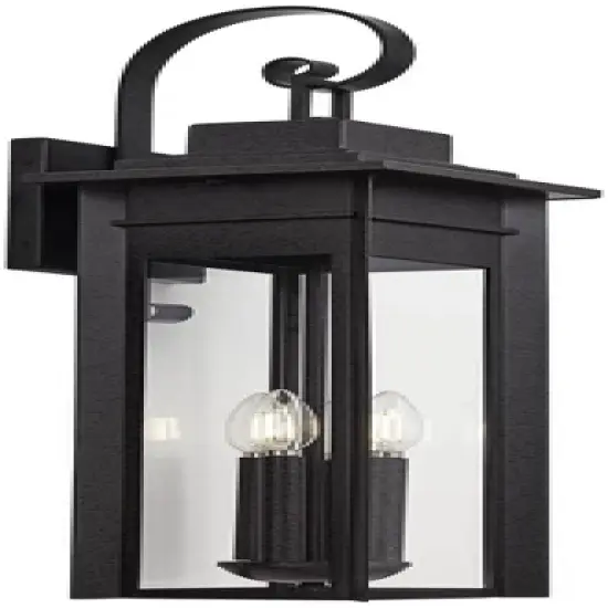 Franklin Iron Works Bransford 28 1/4" High Farmhouse Rustic Outdoor Wall Light Fixture Mount Porch House Scroll Black-Specked Gray Metal Glass Shade image {5}