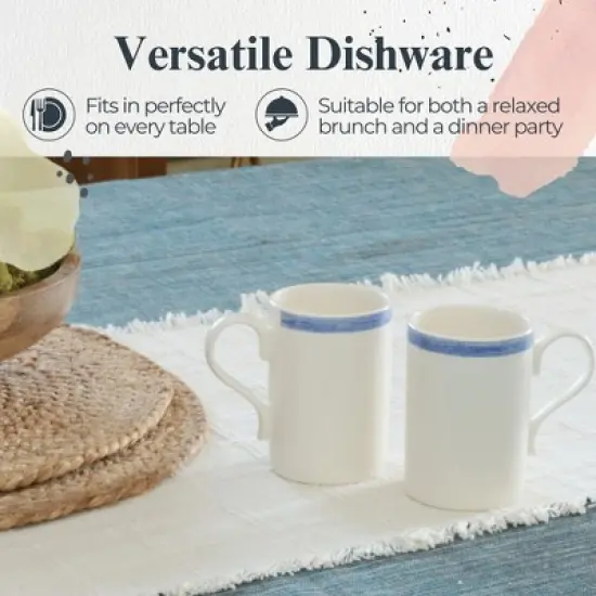Portmeirion Potter's 9oz Brushstroke Breakfast Mug, Set of 4, Elegant Earthenware Tea Mugs with Handle, Ideal Gift for Coffee Lovers - Blue image {2}