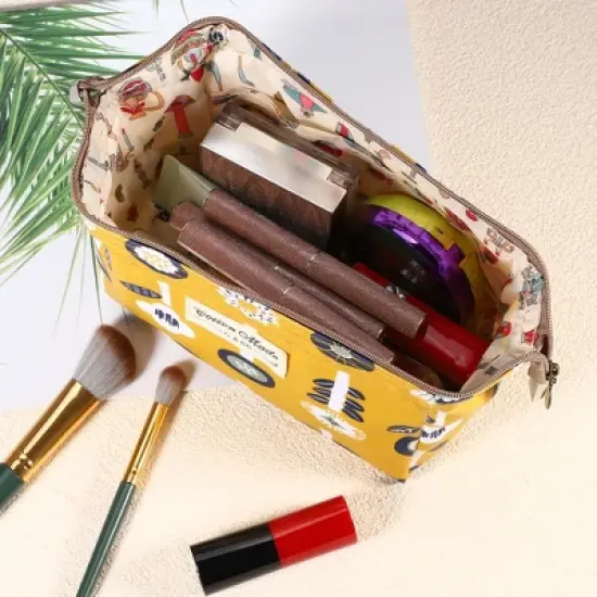 Unique Bargains Women's Printed Travel Makeup Bag Yellow 1 Pc image {3}