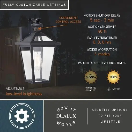 VAXCEL Derby 1 Light Matte Black Motion Sensor Dusk to Dawn Outdoor Wall Lantern Clear Glass Shade, LED Compatible image {3}