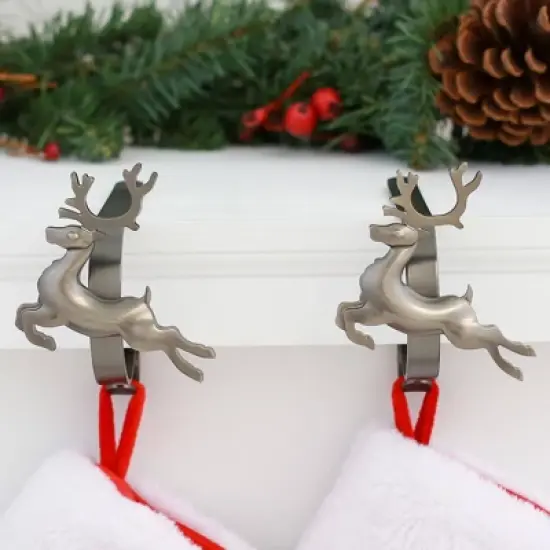 Original MantleClip 2ct Reindeer Pewter Christmas Stocking Holder image {1}