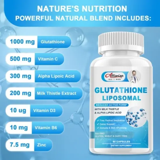 Alliwise Liposomal Glutathione Supplement, Max Absorption, Powerful Antioxidant, 120 Softgels image {5}