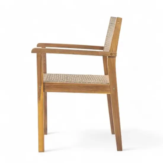 Christopher Knight Home Curtis 7 Piece Patio Rustic Slat Design Acacia Wood and Wicker Dining Set image {4}