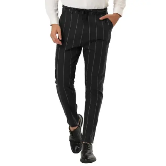 Lars Amadeus Men's Business Striped Pants Drawstring Waist Slim Fit Dress Trousers image {6}