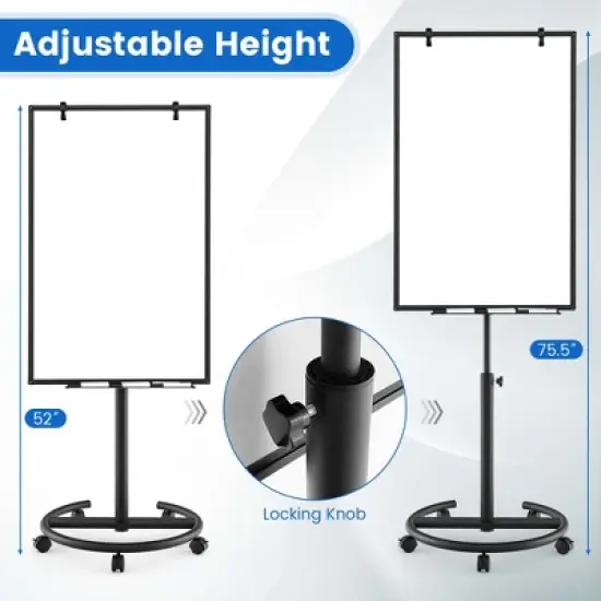 Costway Mobile Whiteboard 40" x 26" Height Adjustable Magnetic Dry Erase Board with Stand Green/Black/White image {4}