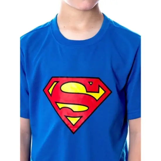 DC Comics Big Boys' Superman Logo Short Sleeve Pajama Short Set Blue image {3}
