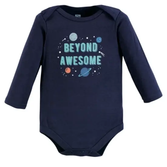 Hudson Baby Infant Boy Cotton Long-Sleeve Bodysuits, Space 5-Pack image {2}