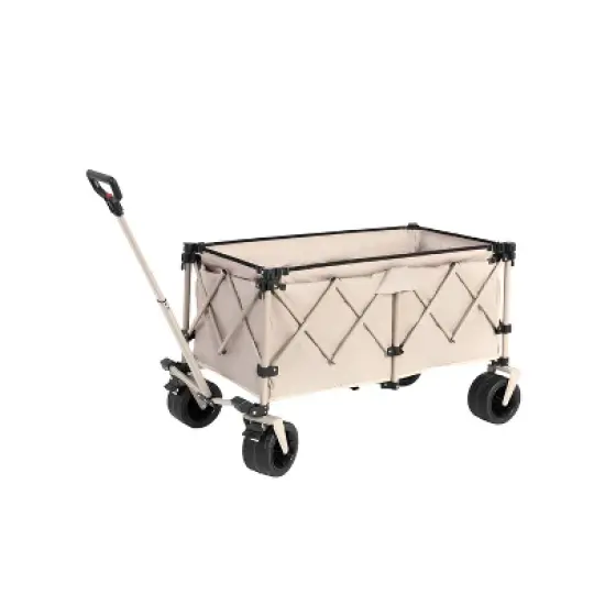 DOMETOUR Collapsible Beach Wagon, Heavy Duty Folding Utility Cart 300L, Big All-Terrain Wheels & Drink Holders, Beige image {5}