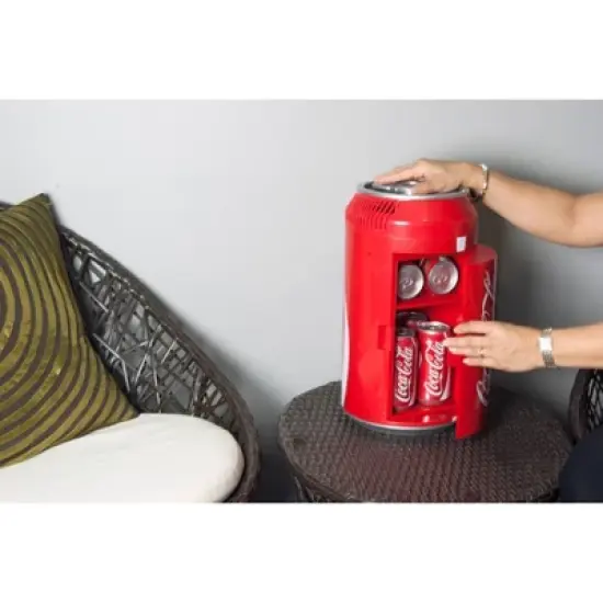 Coca-Cola 8 Can Portable Mini Fridge 12V DC 110V AC 5.4L Cooler - Red image {4}