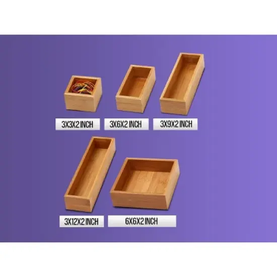 YBM HOME Bamboo Drawer Organizer Storage Box for Kitchen Drawer, Junk Drawer, Office, Bedroom, Children Room, Craft, Sewing, and Bathroom, Pack of 6 image {7}