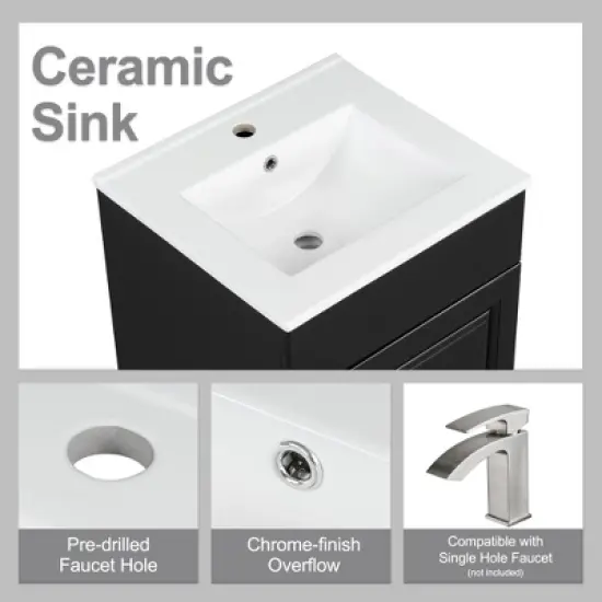 20"W Bathroom Vanity with Ceramic Sink, Bathroom Cabinet with Storage Rack, Adjustable Shelf and Soft Closing Door-Christopher Knight Home image {4}