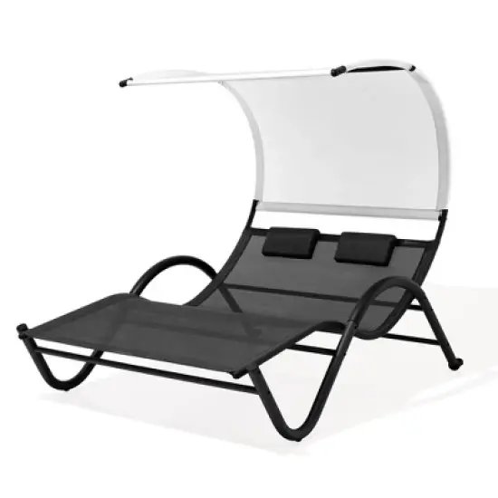 Crestlive Products Outdoor Double Chaise Lounge Chair with Canopy Shade & Wheels, Double Sun Bed Lounger image {7}