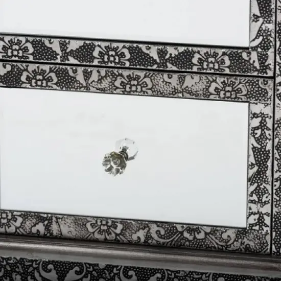 Wycliff Metal and Mirrored Glass 2 Drawer Nightstand Dark Gray/Silver - Baxton Studio image {5}