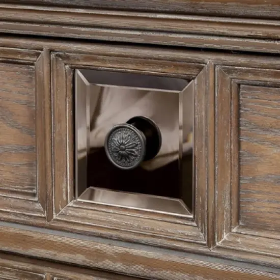 Lellen 3 Drawer Carved Details Nightstand Rustic Natural Tone - HOMES: Inside + Out image {4}