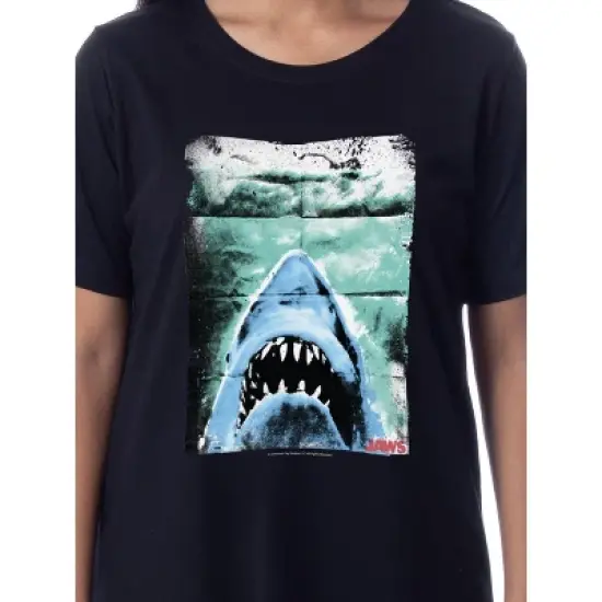 Jaws Womens' Film Movie Title Logo Distressed Nightgown Sleep Pajama Shirt Black image {1}