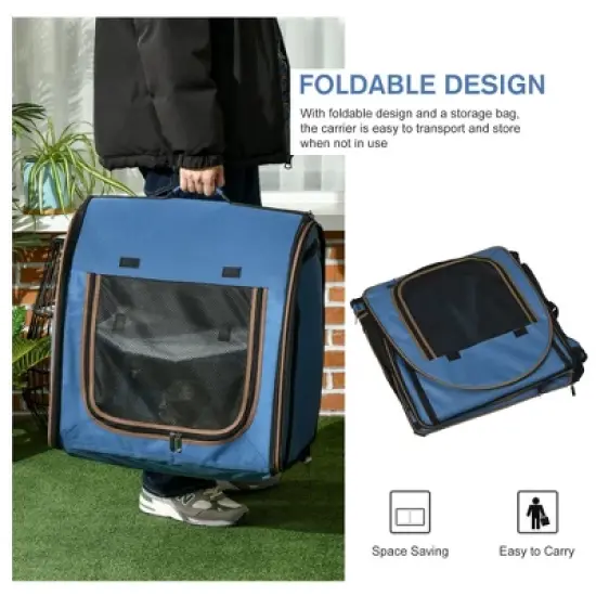 Munora 39" Twin Compartment Cat Carrier - Convertible Soft-Sided Pet Kennel with Storage Bag, Blue image {3}
