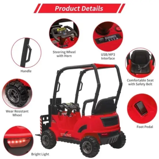 Garvee Kids Ride on Forklift Car with Tent, 12V Electric Ride On Construction Car with Remote Control, Liftable Fork and Pallet image {6}