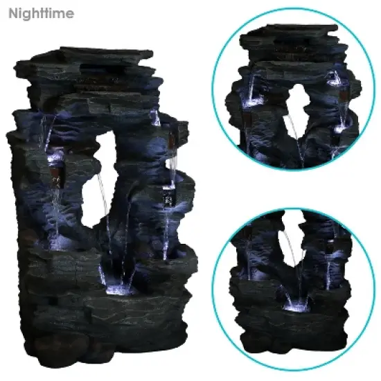 Sunnydaze 39"H Electric Polyresin and Fiberglass Dual Cascading Falls Outdoor Water Fountain with LED Lights image {2}