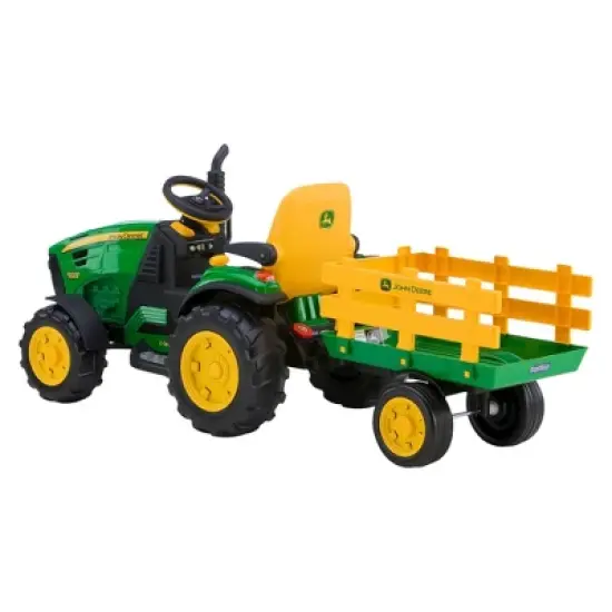 Peg Perego 12V John Deere Ground Force Tractor with Trailer Powered Ride-On - Green image {4}