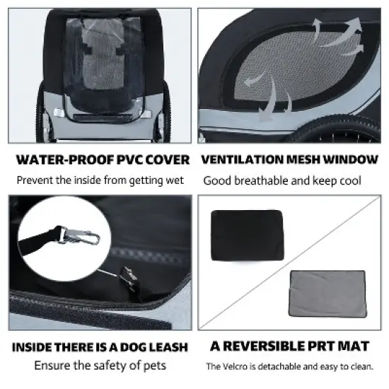 KTMBDW Large Folding Bike Trailer for Dogs&ndash;66LB Capacity All-Terrain Pet Carrier, Durable Steel Frame for Cycling, Jogging,Camping, Outdoor Adventures image {3}