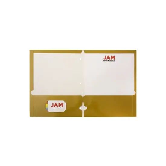 JAM Paper Laminated Glossy 3 Hole Punch Two-Pocket School Folders Gold 385GHPGOC image {1}