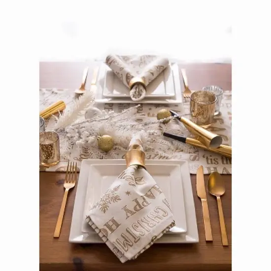 Design Imports  Christmas Gold Holiday Collage Printed Metallic Table Runner, Gold, 14X108" image {2}