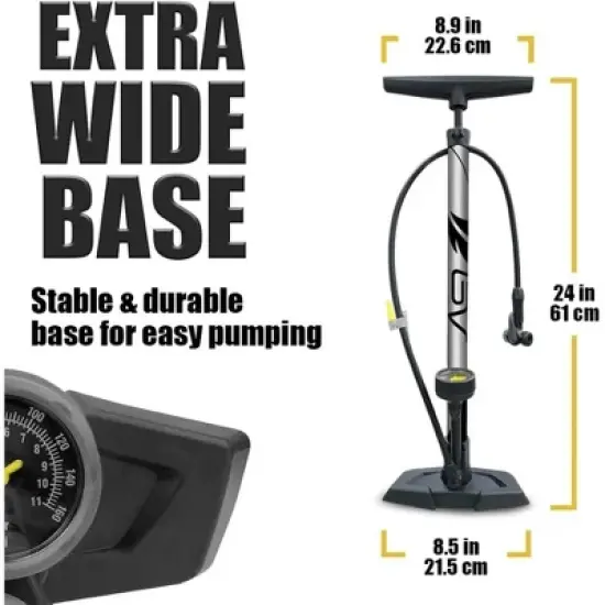 Link Bicycle Pump 17/24 Inch Durable Steel Pump Wide Base Auto Reversible Presta & Schrader image {1}