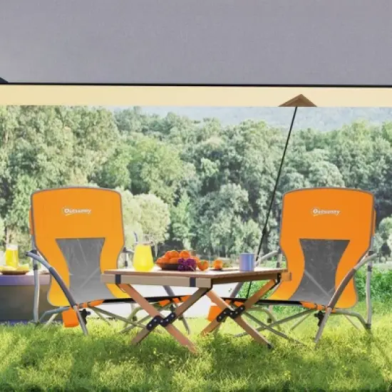 Outsunny Set of 2 Folding Beach Chair, Beach Chairs with Mesh Back, Carry Bag and Cup Holder for Outdoor Camping Lawn Sports Picnic, Orange image {4}