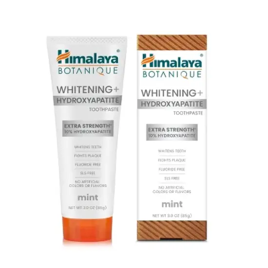 Himalaya Botanique Whitening+ Hydroxyapatite Toothpaste, Extra Strength with 10% Hydroxyapatite, Mint Flavor, Fluoride-Free, SLS Free & Vegan, 3 oz. image {6}